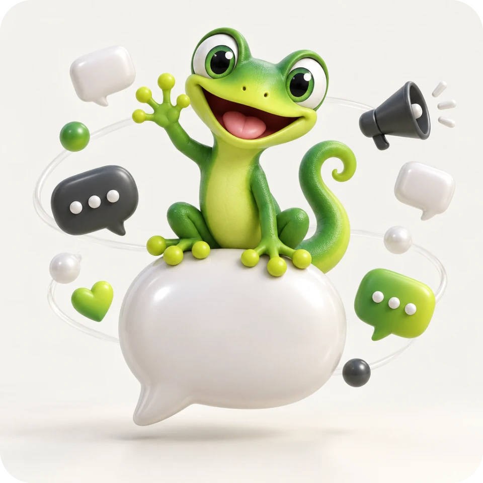 Lizard Talk mascot on a chat bubble